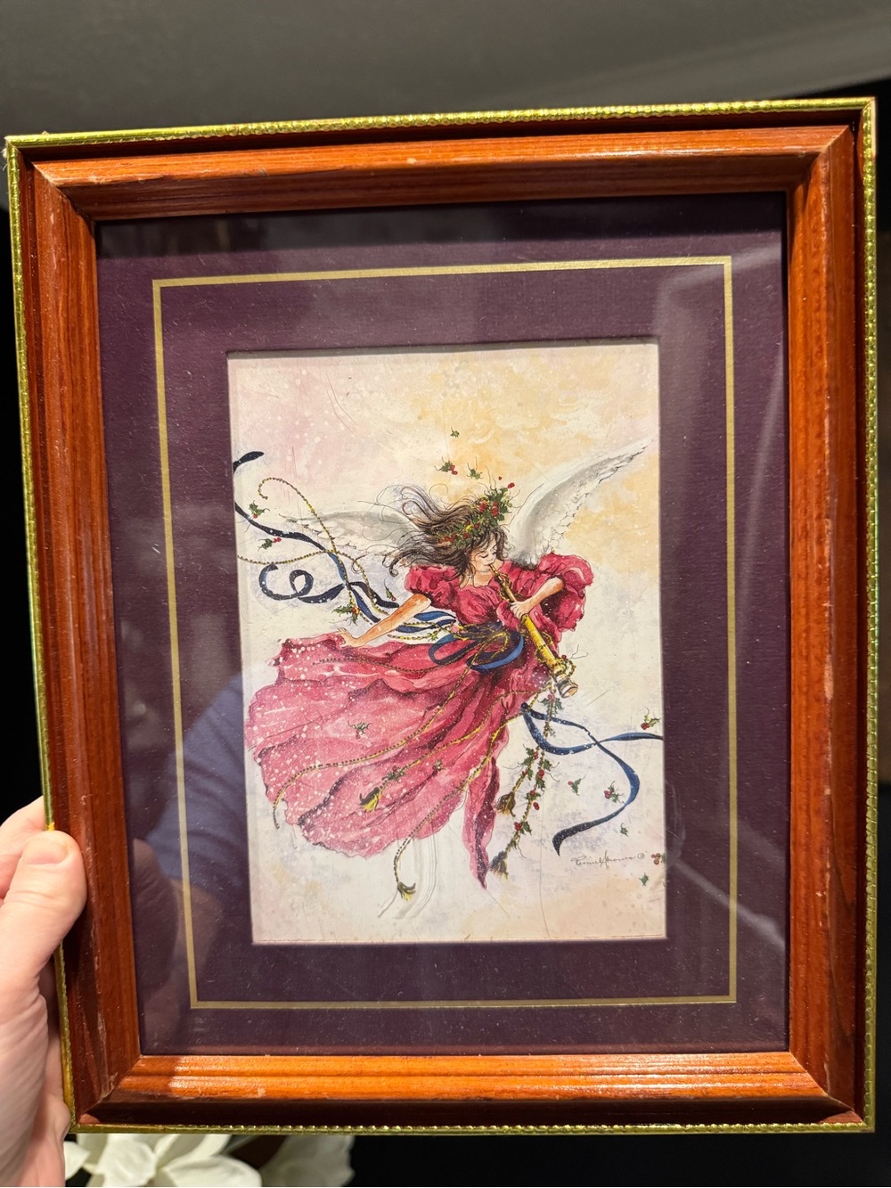 Vintage “Crystalline Red” watercolor framed artwork. 8x10
